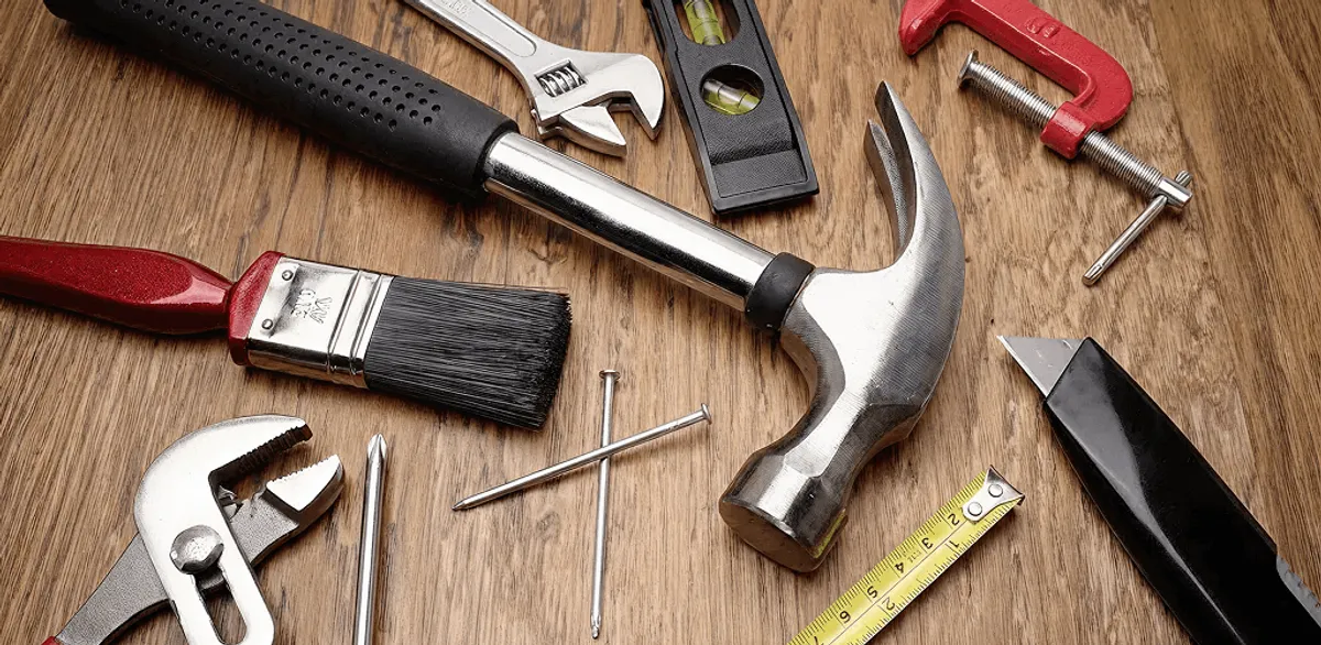 Handyman tools laid out for home repair and maintenance work in Fresno, CA